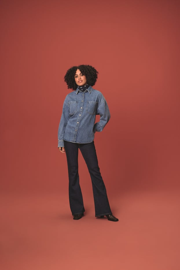 Damen - Flared Jeans - Mid Waist - jeansblau