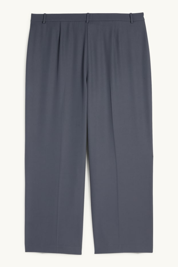 Dámské - Plátěné kalhoty - high waist - wide leg - modrá