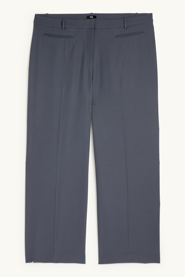 Dámské - Plátěné kalhoty - high waist - wide leg - modrá