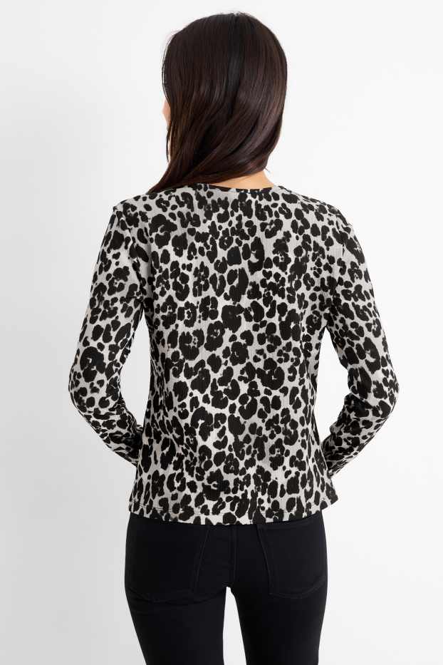 Women - Long sleeve top - regular fit - leopard print - black / gray