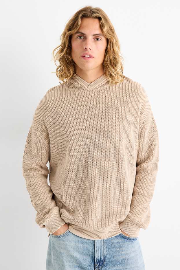 Herren - Kapuzenpullover - gerippt - beige
