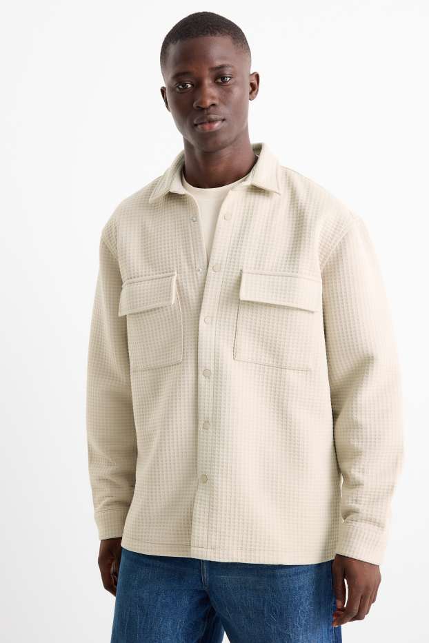 Uomo - Giacca camicia - relaxed fit - collo all'italiana - tessuto tramato - beige