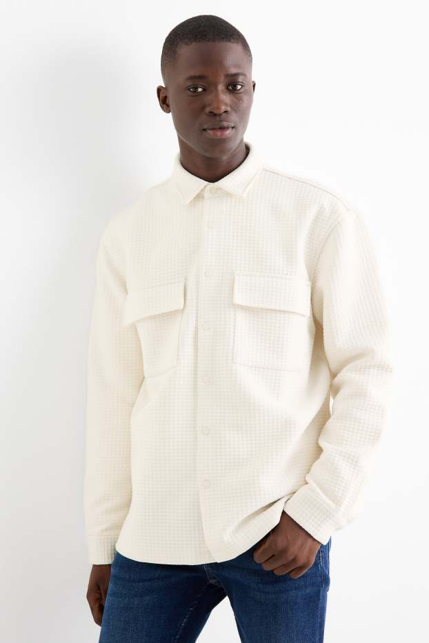 Hommes - Veste-chemise - relaxed fit - col kent - finition texturée - blanc crème
