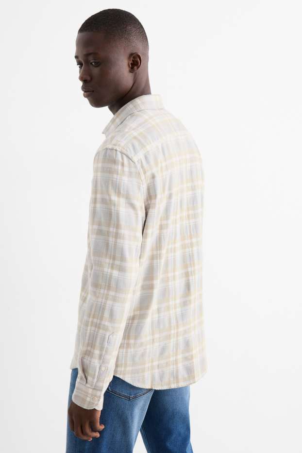 Uomo - Camicia di flanella - regular fit - collo all'italiana - a quadretti - grigio chiaro