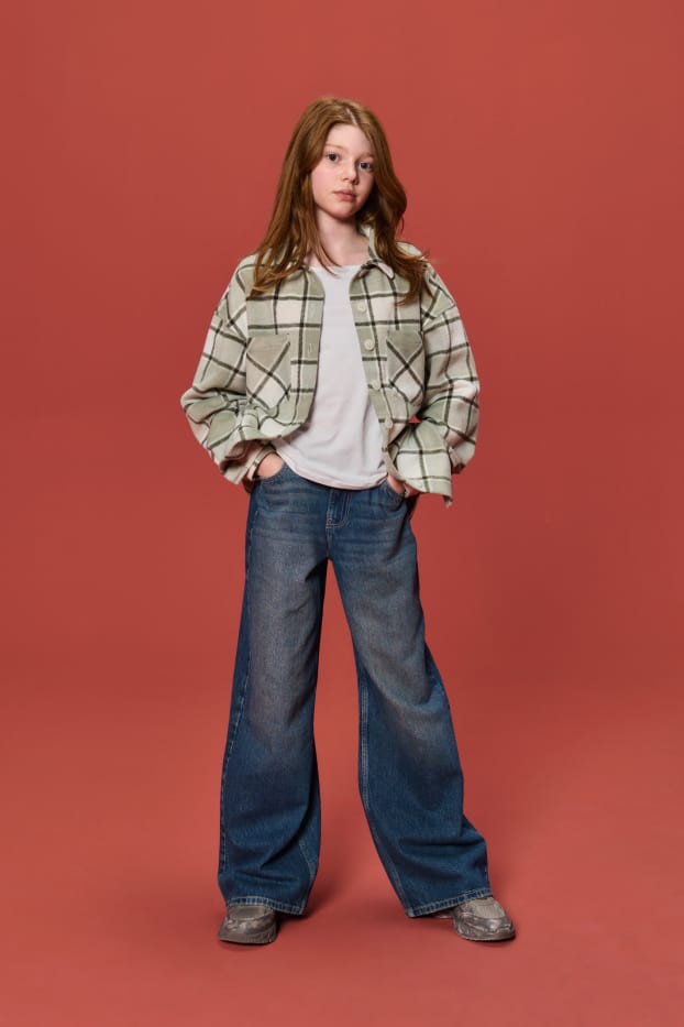 Kinderen: meisjes - Flanellen overhemd - geruit - lichtgroen