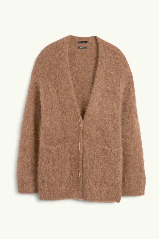 Femei - Cardigan tricotat - amestec de alpaca - maro