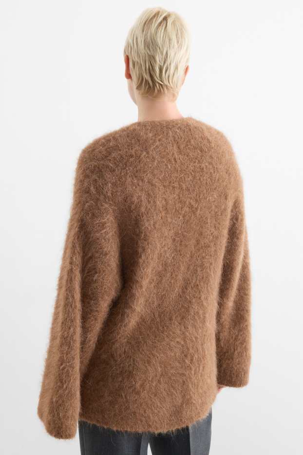 Femei - Cardigan tricotat - amestec de alpaca - maro