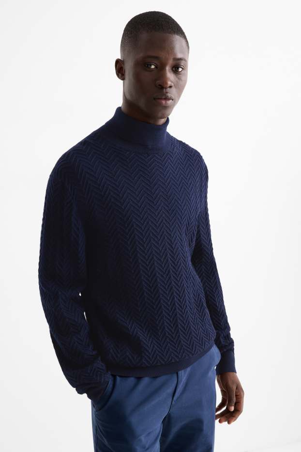 Herren - Rollkragenpullover - strukturiert - dunkelblau