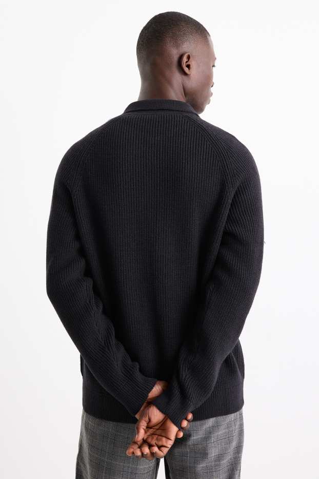 Uomo - Cardigan - a coste - blu scuro