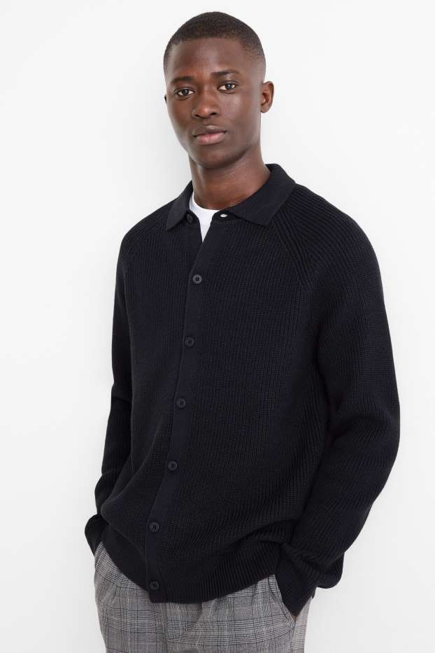 Uomo - Cardigan - a coste - blu scuro