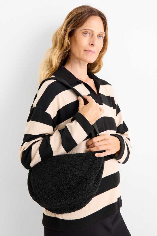Mujer - Bolso bandolera de peluche - negro