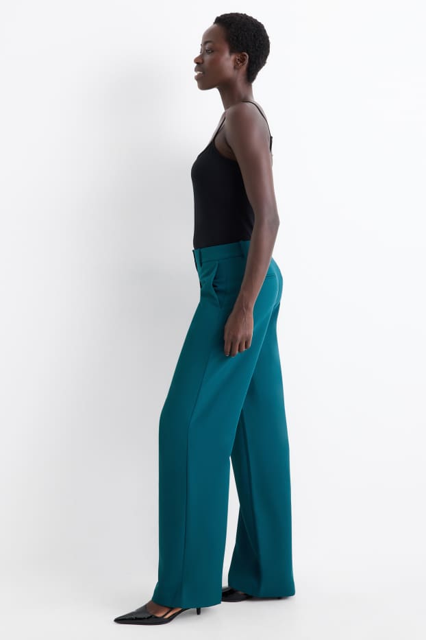 Damen - Business-Hose - Mid Waist - Wide Leg - petrol