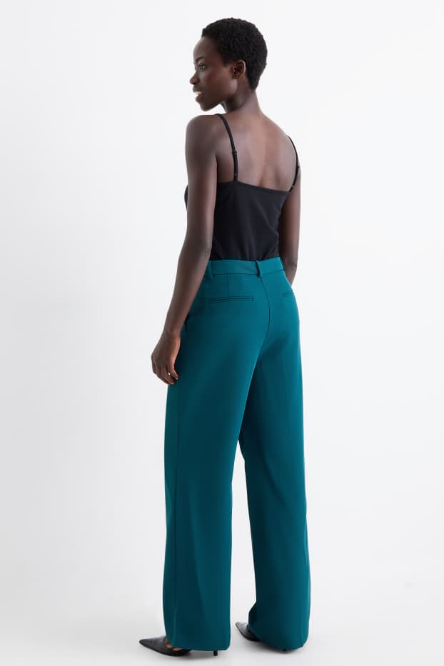 Damen - Business-Hose - Mid Waist - Wide Leg - petrol