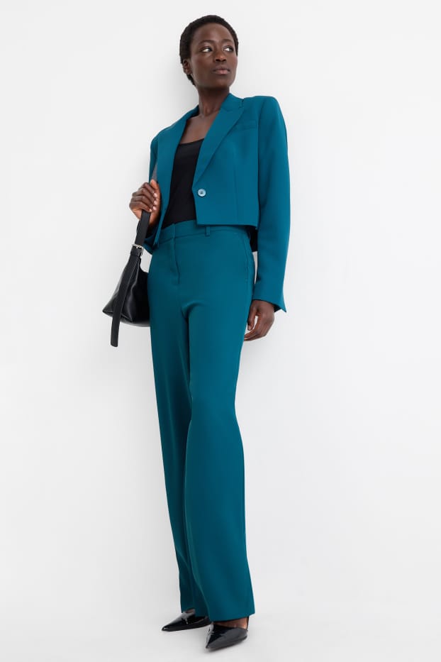 Damen - Business-Hose - Mid Waist - Wide Leg - petrol