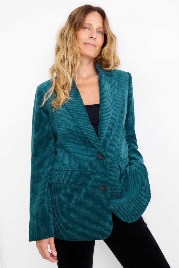 Mujer - Americana larga de pana - regular fit - petróleo