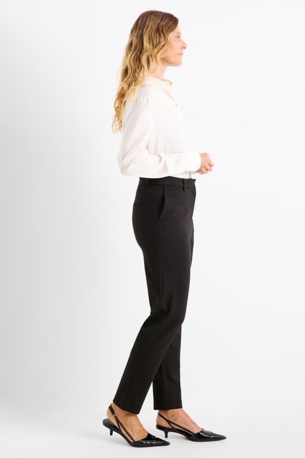 Women - Cloth trousers - high waist - tapered fit - black