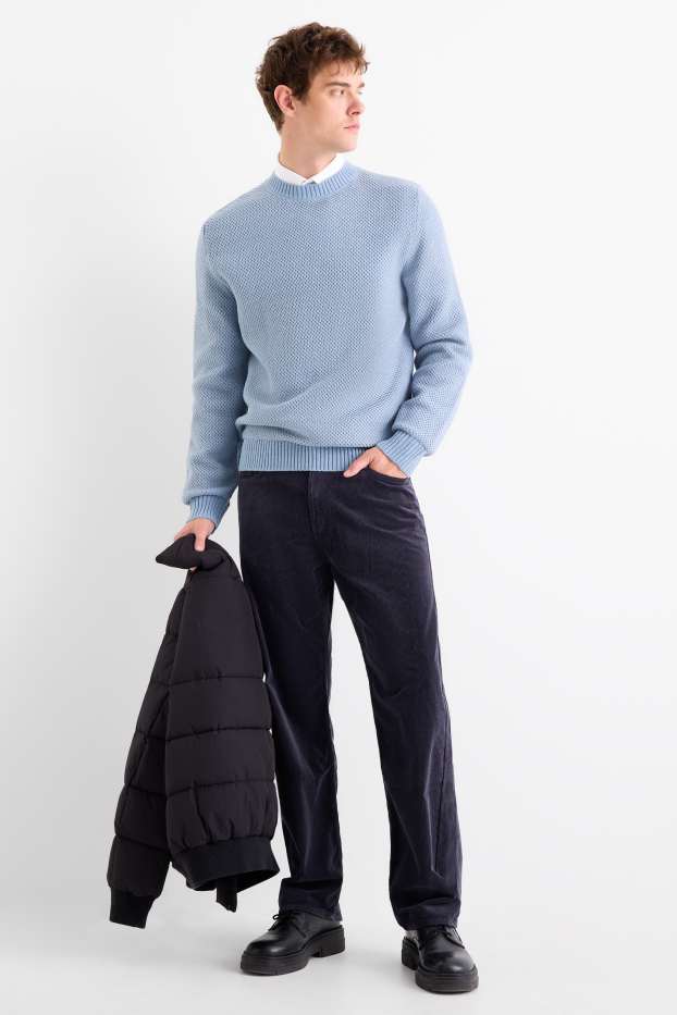Bărbați - Pantaloni din catifea reiată - relaxed fit - albastru închis