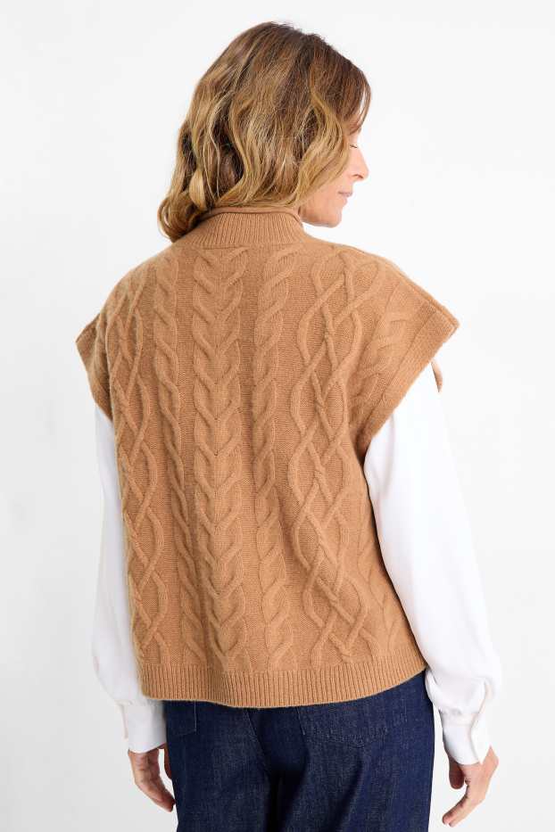 Donna - Maglione con cashmere - maniche corte - misto lana - marrone chiaro