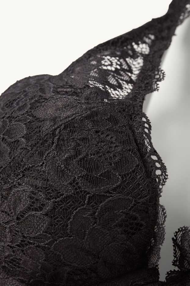 Dames - BH met beugels - PLUNGE - voorgevormd - zwart