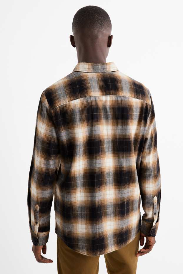 Hommes - Chemise - regular fit - col kent - à carreaux - marron clair