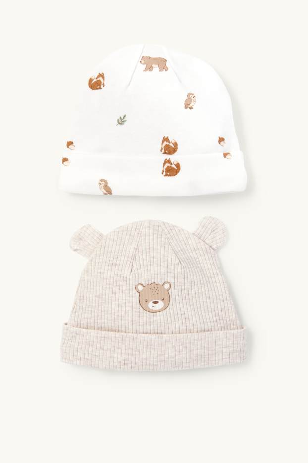 Unisexe - Lot de 2 - animaux de la forêt - beanies pour bébé - blanc crème