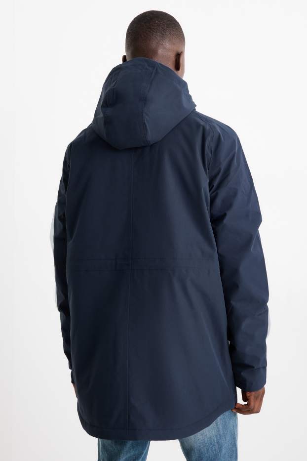 Uomo - Parka antipioggia con cappuccio - imbottito - impermeabile - blu scuro