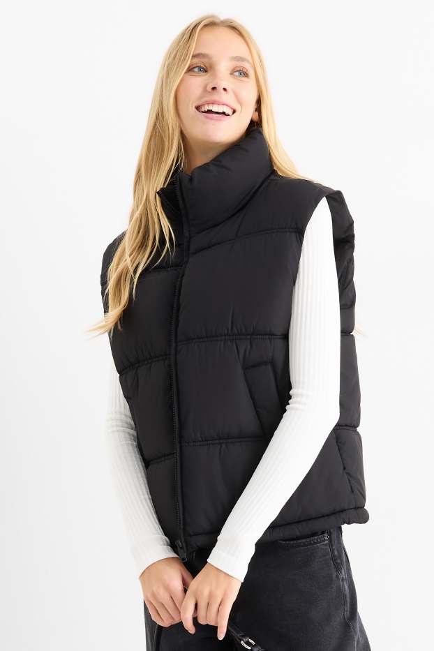 Women - Quilted gilet - black
