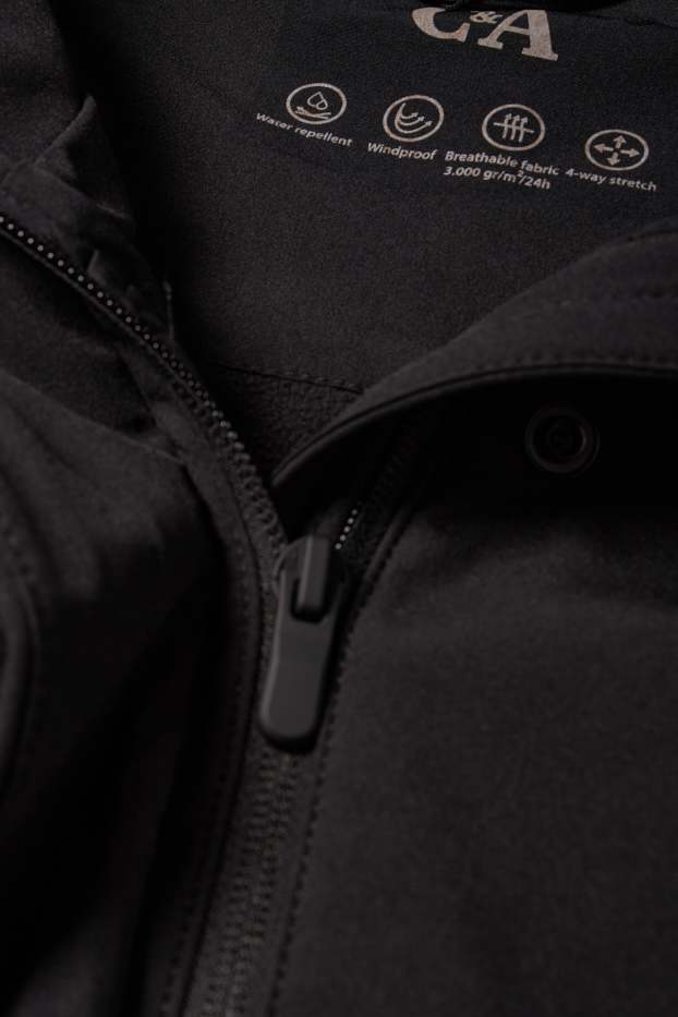 Donna - Giacca soft shell con cappuccio - idrorepellente - 4 Way Stretch - nero