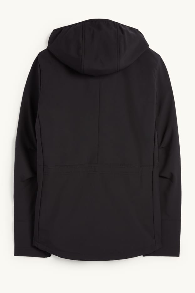 Donna - Giacca soft shell con cappuccio - idrorepellente - 4 Way Stretch - nero