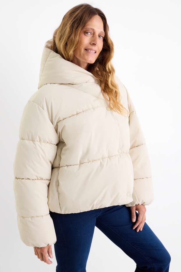 Damen - Steppjacke mit Kapuze - wasserabweisend - cremeweiß