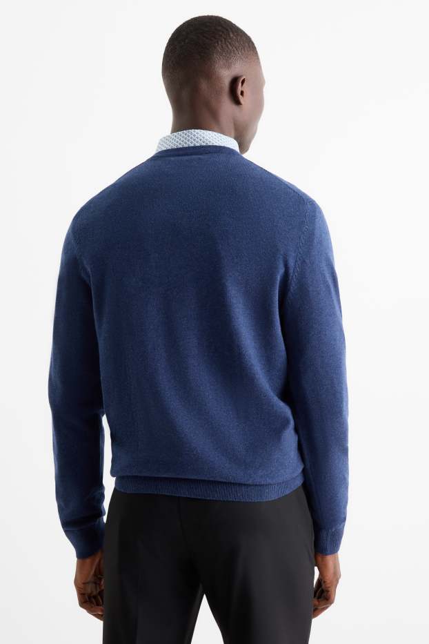 Bărbați - Set - pulover cu decolteu în V și cămașă office - 2 piese - albastru închis