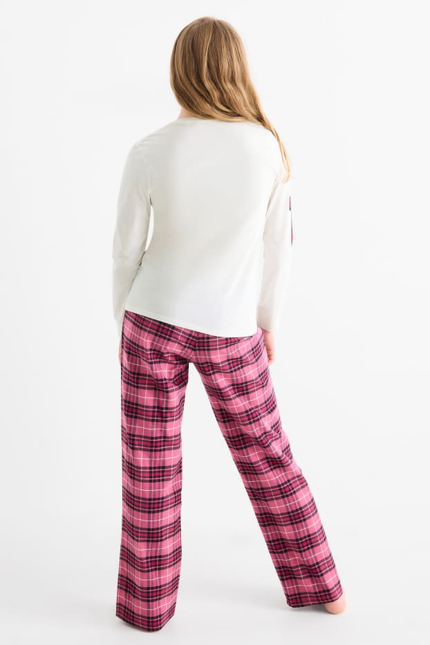 Kinder Mädchen - Kuromi - Set - Pyjama mit Flanellhose und Schlafmaske - weiß / pink