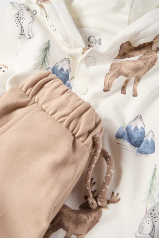 Baby: jongens - Wilde dieren - baby-outfit - 2-delig - wit / beige