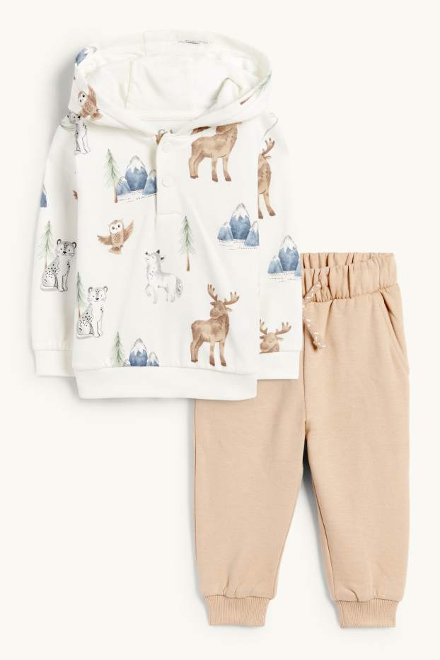 Baby: jongens - Wilde dieren - baby-outfit - 2-delig - wit / beige