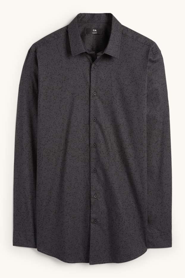 Heren - Business-overhemd - slim fit - Kent - met patroon - zwart