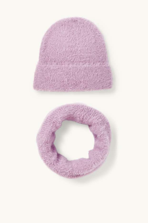 Children Girls - Set - hat and snood - 2 piece - light violet