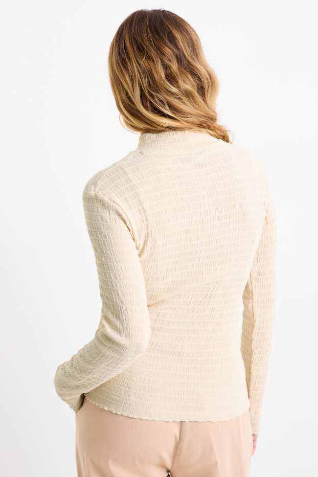 Dames - Longsleeve - regular fit - gesmokt - crème wit