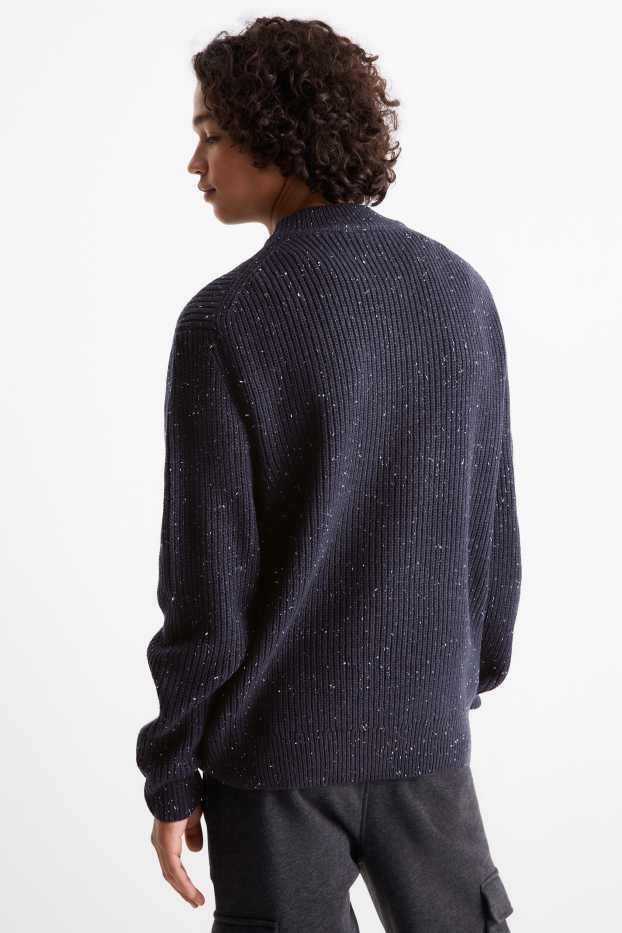 Men - Jumper - ribbed - dark blue