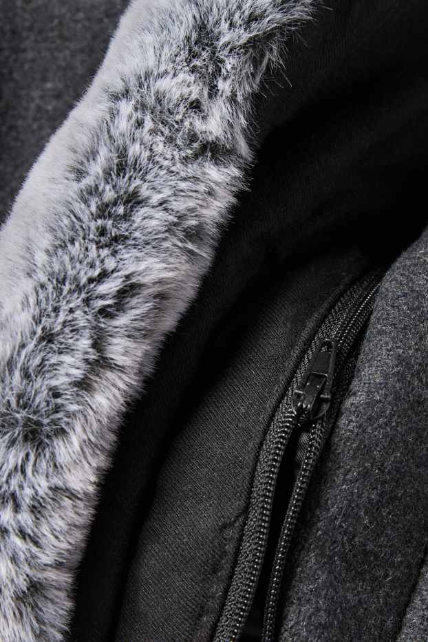 Mężczyźni - Płaszcz z obszyciem ze sztucznego futra - ciemnoszary