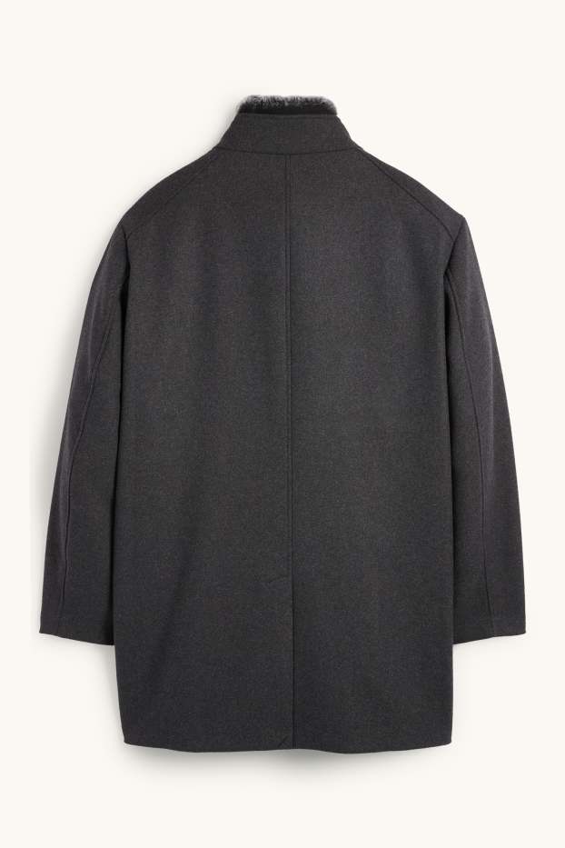 Mężczyźni - Płaszcz z obszyciem ze sztucznego futra - ciemnoszary