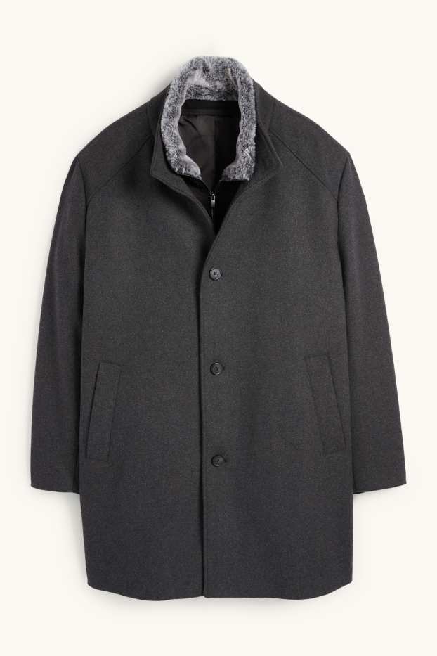 Mężczyźni - Płaszcz z obszyciem ze sztucznego futra - ciemnoszary