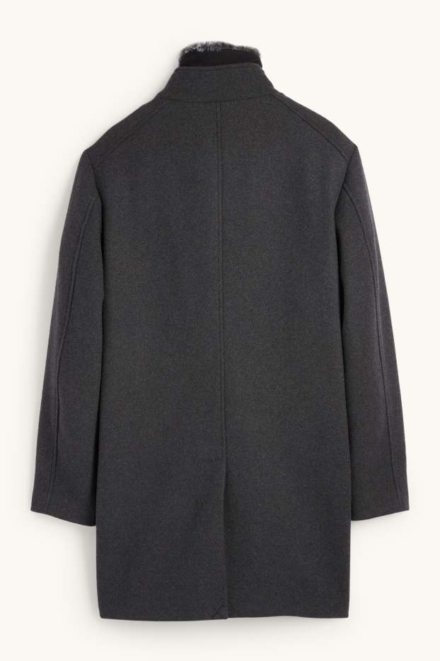 Heren - Mantel met imitatiebontrandje - zwart