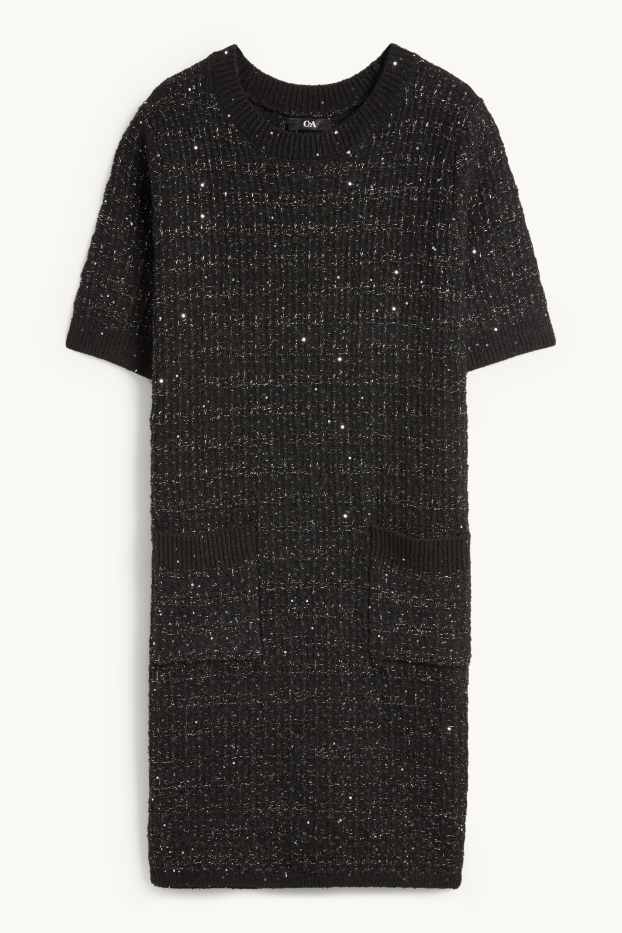 Damen - Bouclé-Kleid - Straight Fit - schwarz