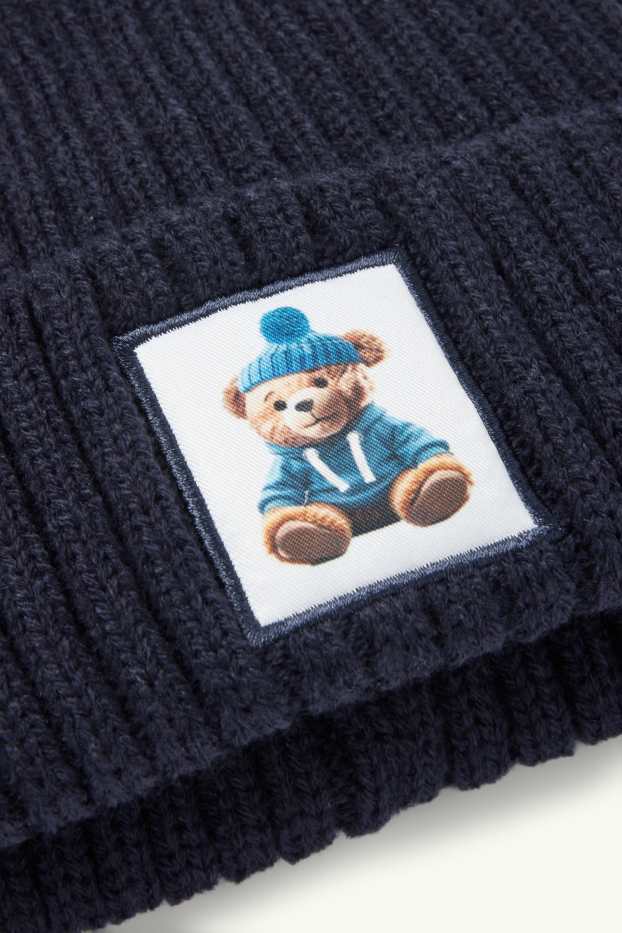 Copii - Băieți - Ursuleț de pluș - căciulă - reiată - albastru închis