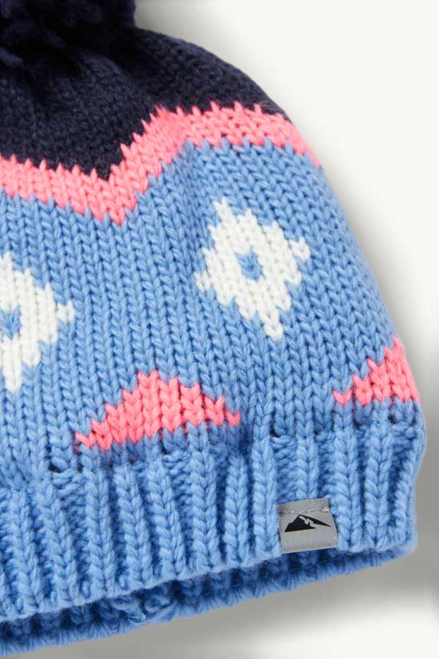 Enfants filles - Bonnet de ski à pompons - motif - bleu