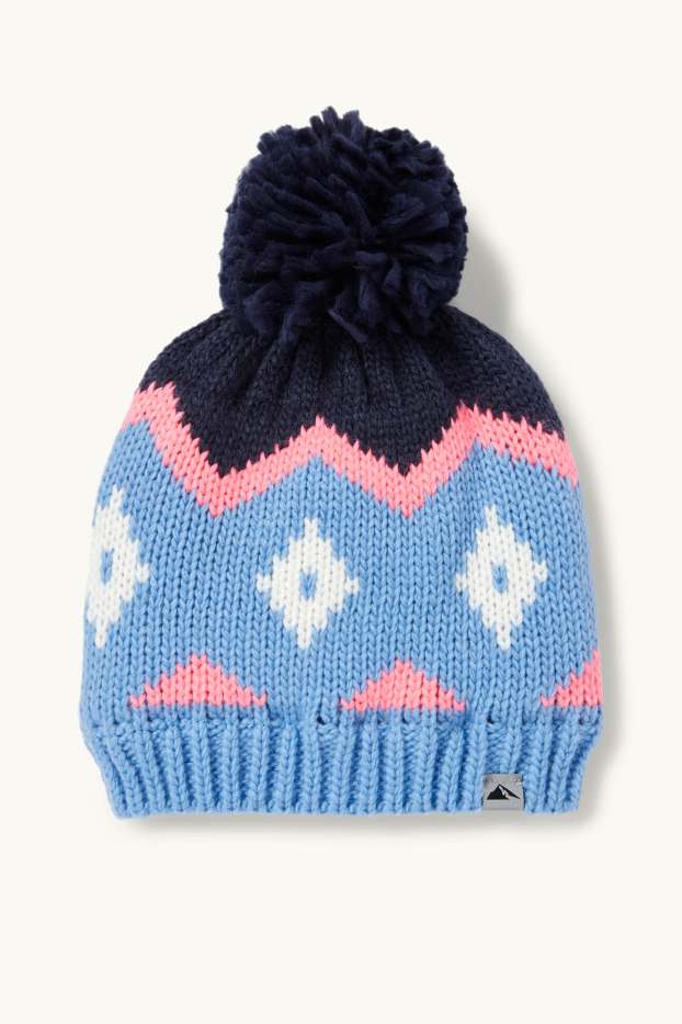 Enfants filles - Bonnet de ski à pompons - motif - bleu