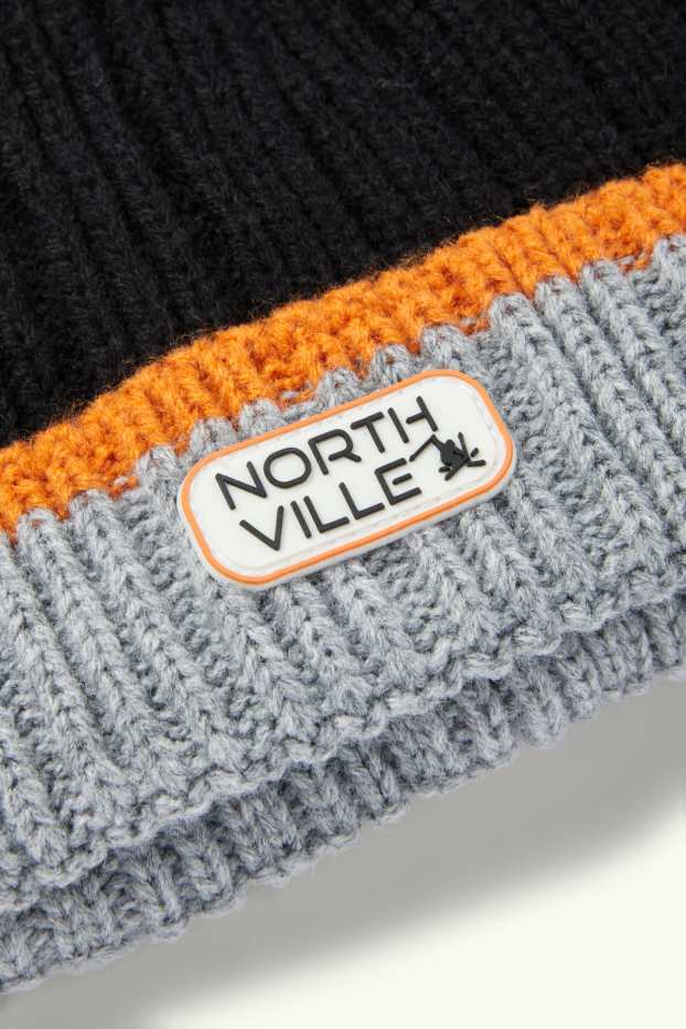 Kinderen: jongens - Skimuts - geribd - zwart / grijs