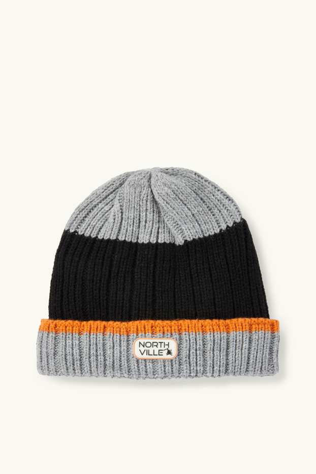 Kinderen: jongens - Skimuts - geribd - zwart / grijs