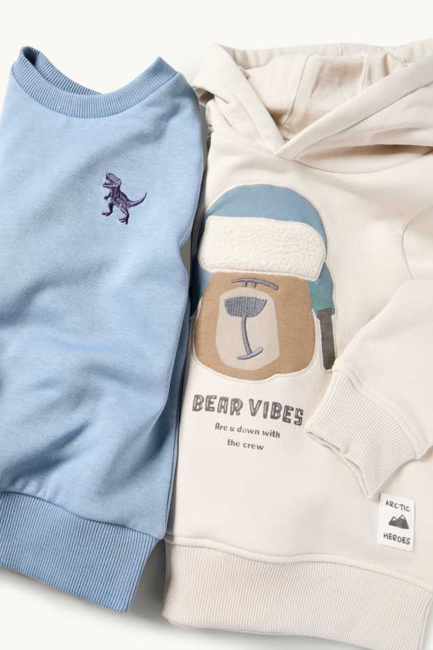 Niños - Pack de 2 - oso y dinosaurio - sudadera con capucha y sudadera sin capucha - azul / beis