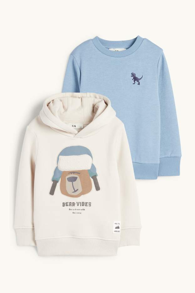Niños - Pack de 2 - oso y dinosaurio - sudadera con capucha y sudadera sin capucha - azul / beis